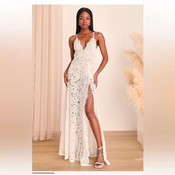 NWT Lulus Love of Details White Lace Maxi Dress - Picture 1 of 9